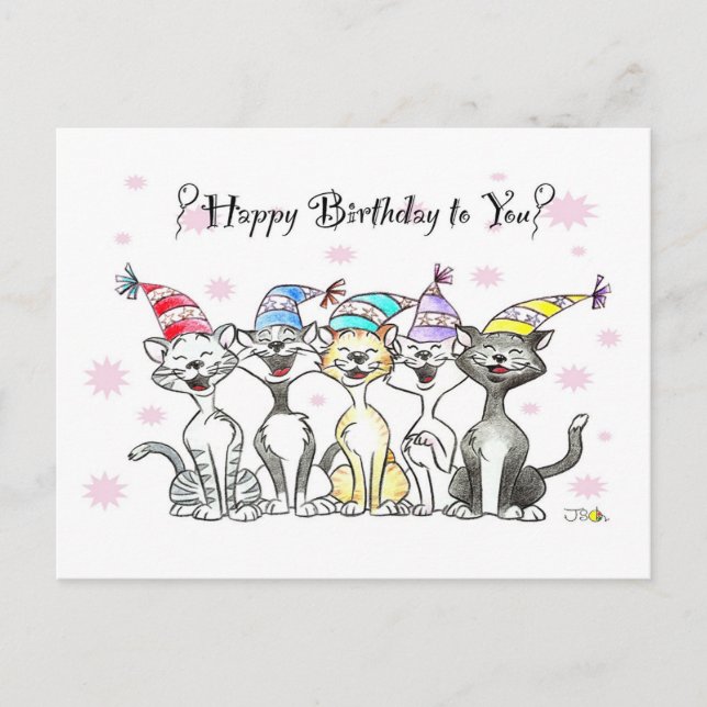Postale Carte d'anniversaire des chats de fête - Art dessi (Devant)