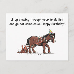 Postale Carte d'anniversaire drôle avec un cheval de labou