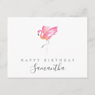 Postale Carte d'anniversaire flamant rose à l'aquarelle