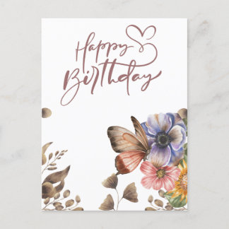 Postale Carte d'anniversaire florale élégante Boho papillo