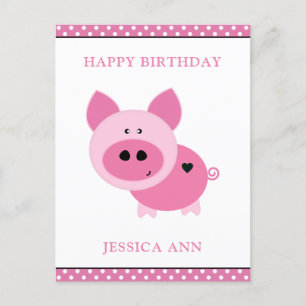 Postale Carte d'anniversaire personnalisée pour porc rose 