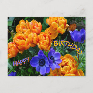Postale Carte d'anniversaire Pivoines Tulipes & Anémones