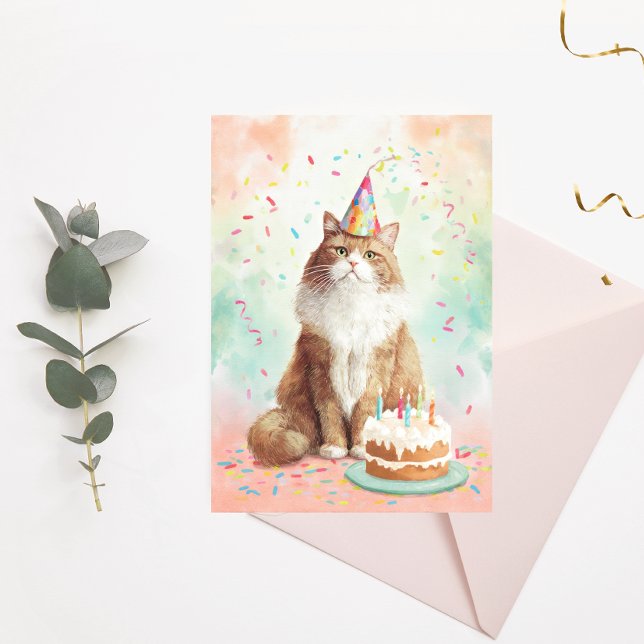 Postale Carte d'anniversaire pour chat - Chat de fête mign (Créateur téléchargé)