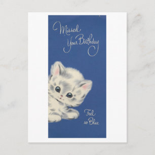 Postale Carte d'anniversaire tardive pour chaton vintage