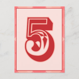 Postale Carte de bannière de typographie rose Numéro "5"
