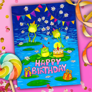 Postale Carte de bonne anniversaire avec des grenouilles