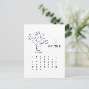 Postale Carte de calendrier personnalisable Cactus décembr