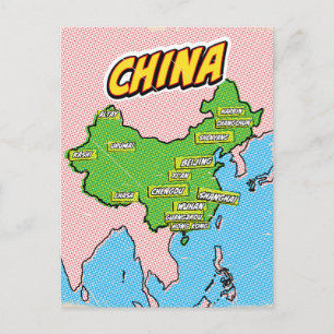 Postale Carte de Chine illustrée dans le style Pop Art