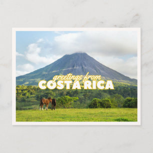 Postale Carte de Costa Rica Volcan & Chevaux Rétro Vintage