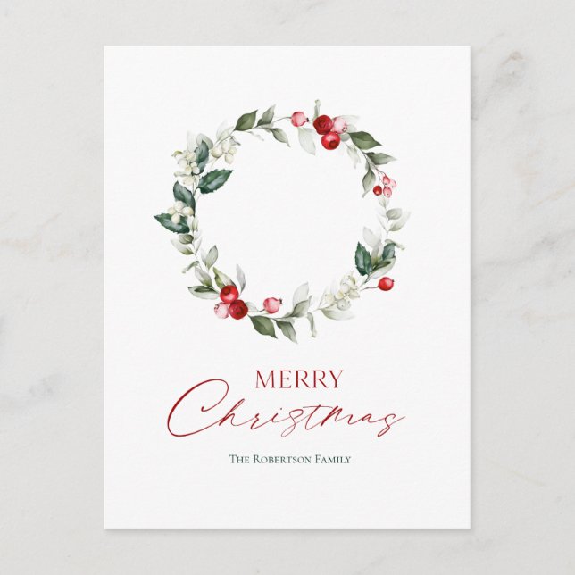 Postale Carte de Couronne de Noël Élégante (Devant)