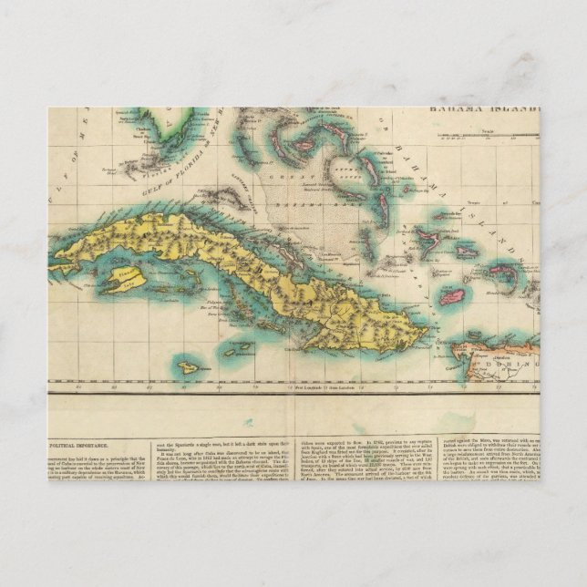 Postale Carte De Cuba Et Des Îles Bahama (Devant)
