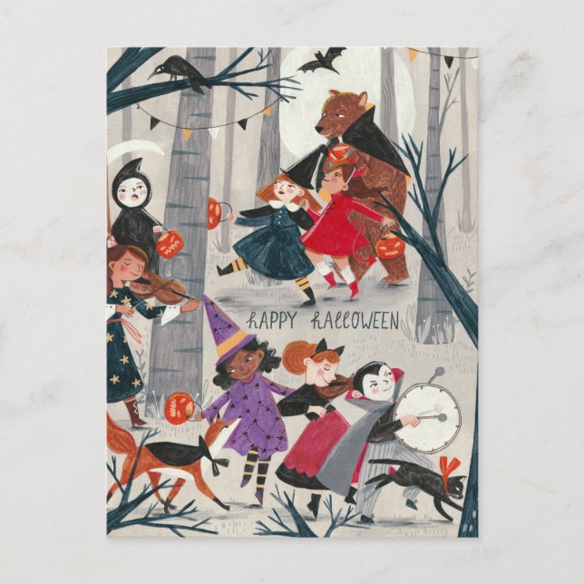 Postale Carte de défilé costume noir et rouge d'Halloween (Devant)
