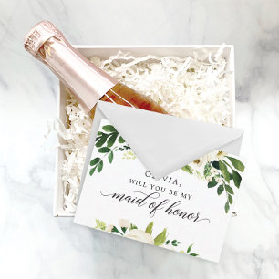 Postale Carte de demande de témoin de mariage aux roses bl