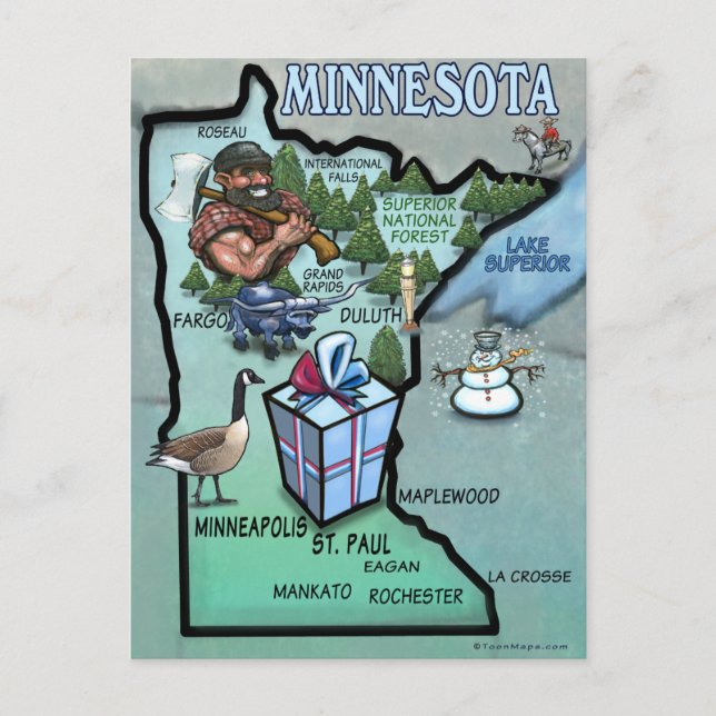 Postale Carte de dessin du Minnesota (Devant)