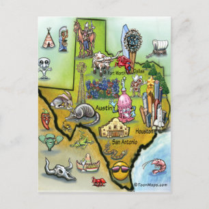 Postale Carte de dessin du Texas