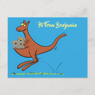 Postale Carte de dessin humoristique kangourou et koalas