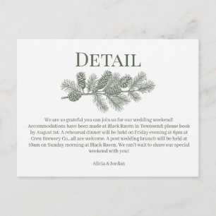 Postale Carte de détails de mariage avec branchage de pin