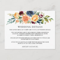 Carte de détails de mariage floral mixte aquarelle