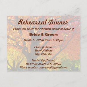 Postale Carte de dîner de répétition de mariage aux feuill