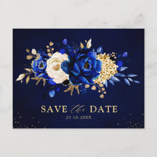 Postale Carte de faire-part de mariage à thème bleu royal 