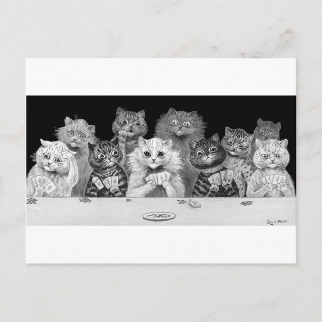 Postale Carte de jeu de chat, Louis Wain (Devant)
