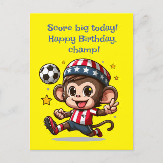 Postale Carte de joueur de football singe heureux mignon