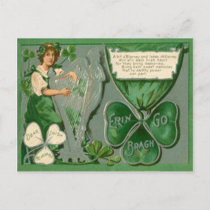 Postale Carte de jour vintage Maid Harp of Erin St Patrick