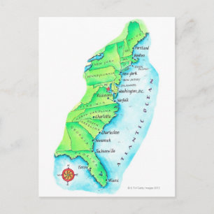 Postale Carte de la côte Est américaine