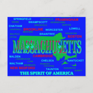 Postale Carte de la Fierté d'Etat du Massachusetts coloré 