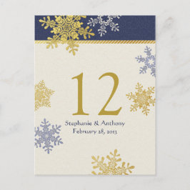 Postale Carte de la Marine Blue Gold Snowflake Winter Wedd