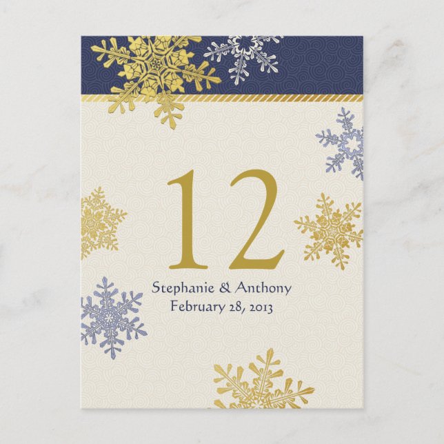 Postale Carte de la Marine Blue Gold Snowflake Winter Wedd (Devant)