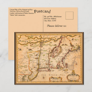 Postale Carte de la Nouvelle-Angleterre des années 1600 av