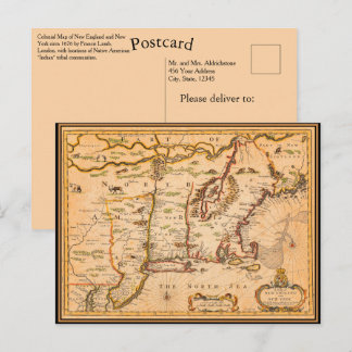 Postale Carte de la Nouvelle-Angleterre des années 1600 av