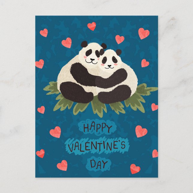 Postale Carte de la Saint-Valentin avec des pandas mignons (Devant)