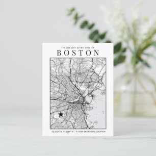 Postale Carte de la ville de Boston + Marqueur d'emplaceme
