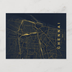 Postale Carte de la ville de Chennai en Inde, design minim