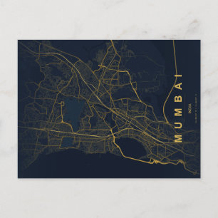 Postale Carte de la ville de Mumbai en Inde, design minima