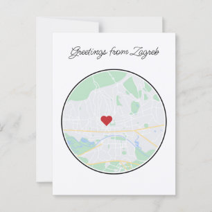 Postale Carte de la ville peinte à la main de Zagreb Croat