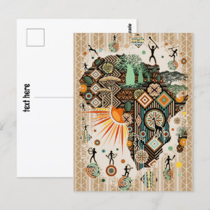 Postale Carte de l'Afrique Motif d'éléments tribaux décora