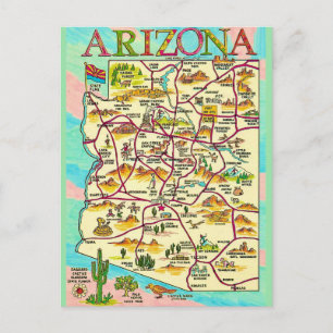 Postale Carte de l'Arizona illustrée colorée
