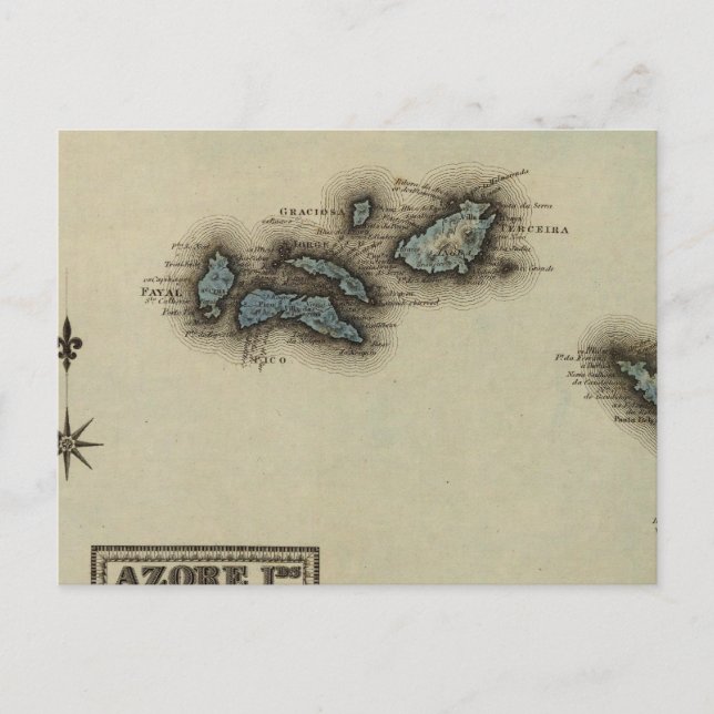 Postale Carte de l'Atlas des îles Azore (Devant)