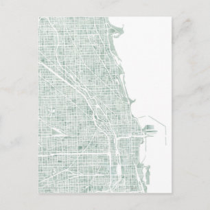 Postale Carte de l'eau de Chicago seaglass bleu vert