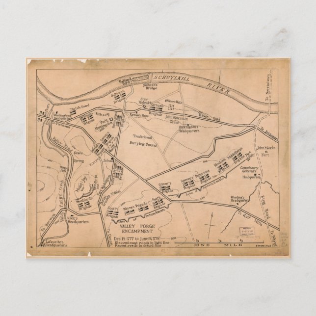 Postale Carte de l'Encampement de Valley Forge (déc. 1777- (Devant)