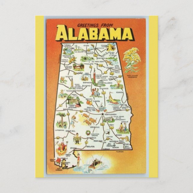 Postale Carte de l'État de l'Alabama (Devant)