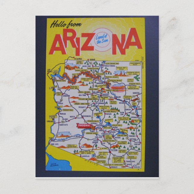 Postale Carte de l'État de l'Arizona (Devant)