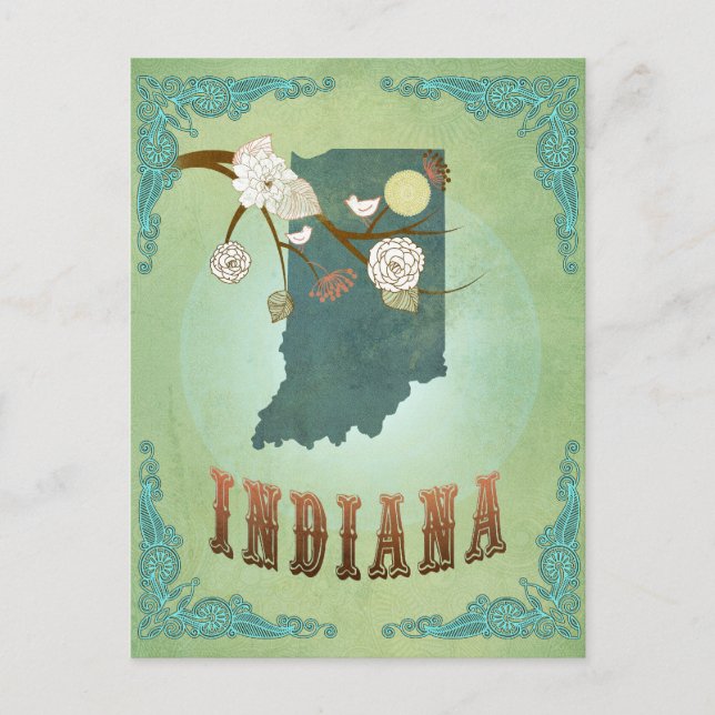 Postale Carte de l'état de l'Indiana - Vert (Devant)