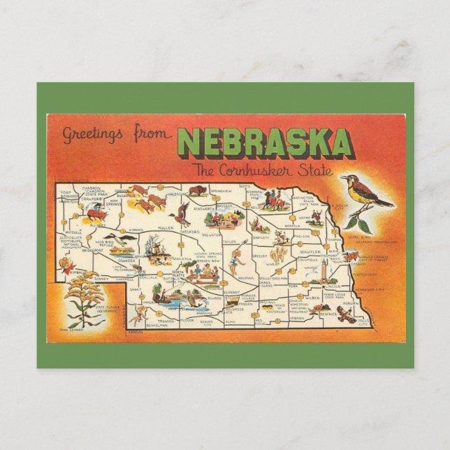 Postale Carte de l'État du Nebraska (Devant)