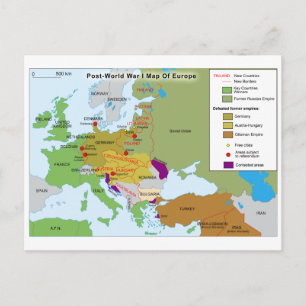 Postale Carte de l'Europe de l'après Première Guerre mondi