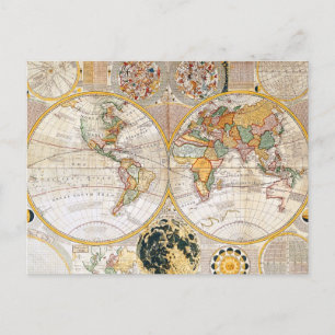 Postale Carte de l'hémisphère double du 18e siècle