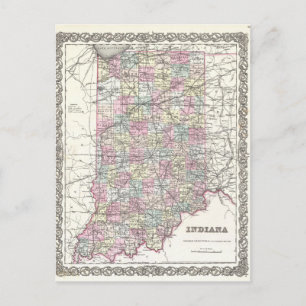 Postale Carte de l'Indiana. Joseph Hutchins Colton
